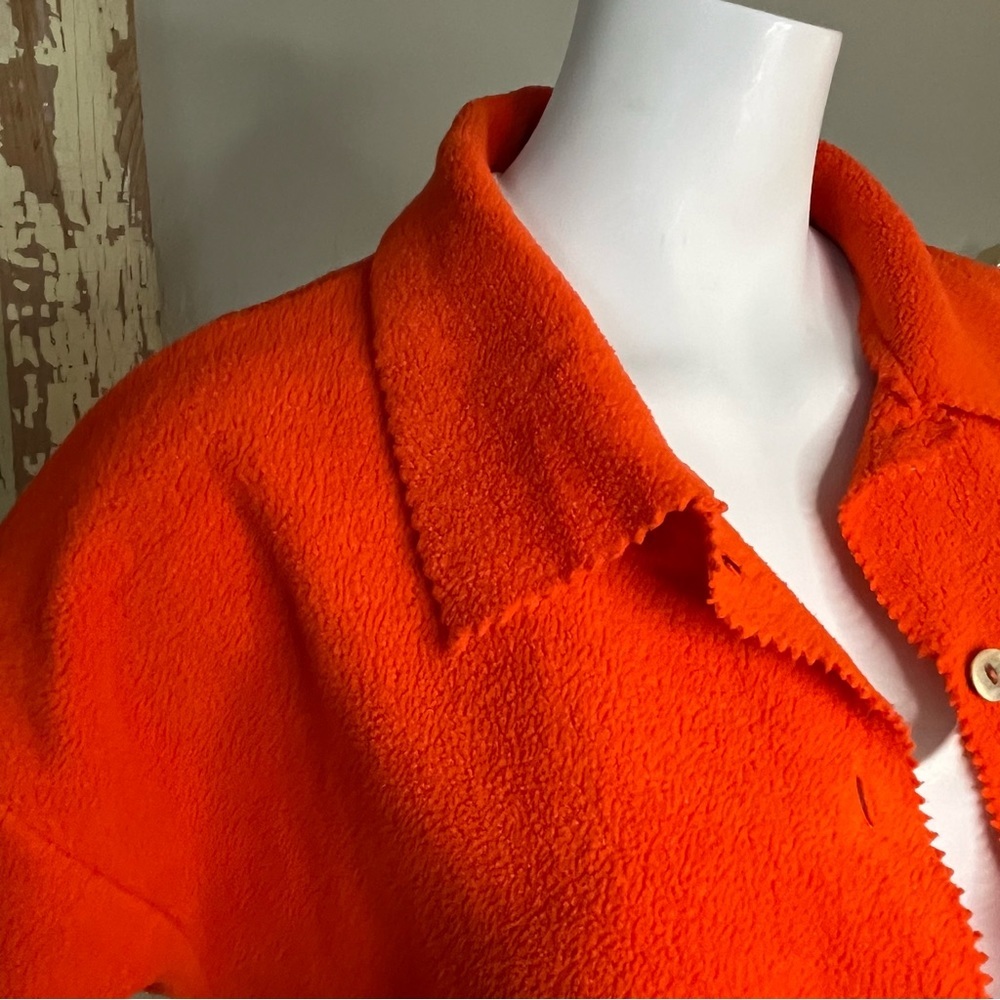Women’s Shacket Size XL Moda International Red/Orange Fleece Sharktooth Buttons - Picture 8 of 15